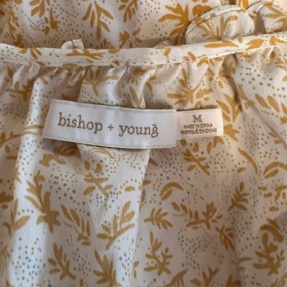 Bishop + Young Celestial Ruffle Floral Blouse White Yellow Print Size M - Picture 5 of 7